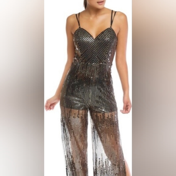 LUXXEL Riri Sequin Jumpsuit silver black mesh sparkly ✨ - Picture 11 of 11